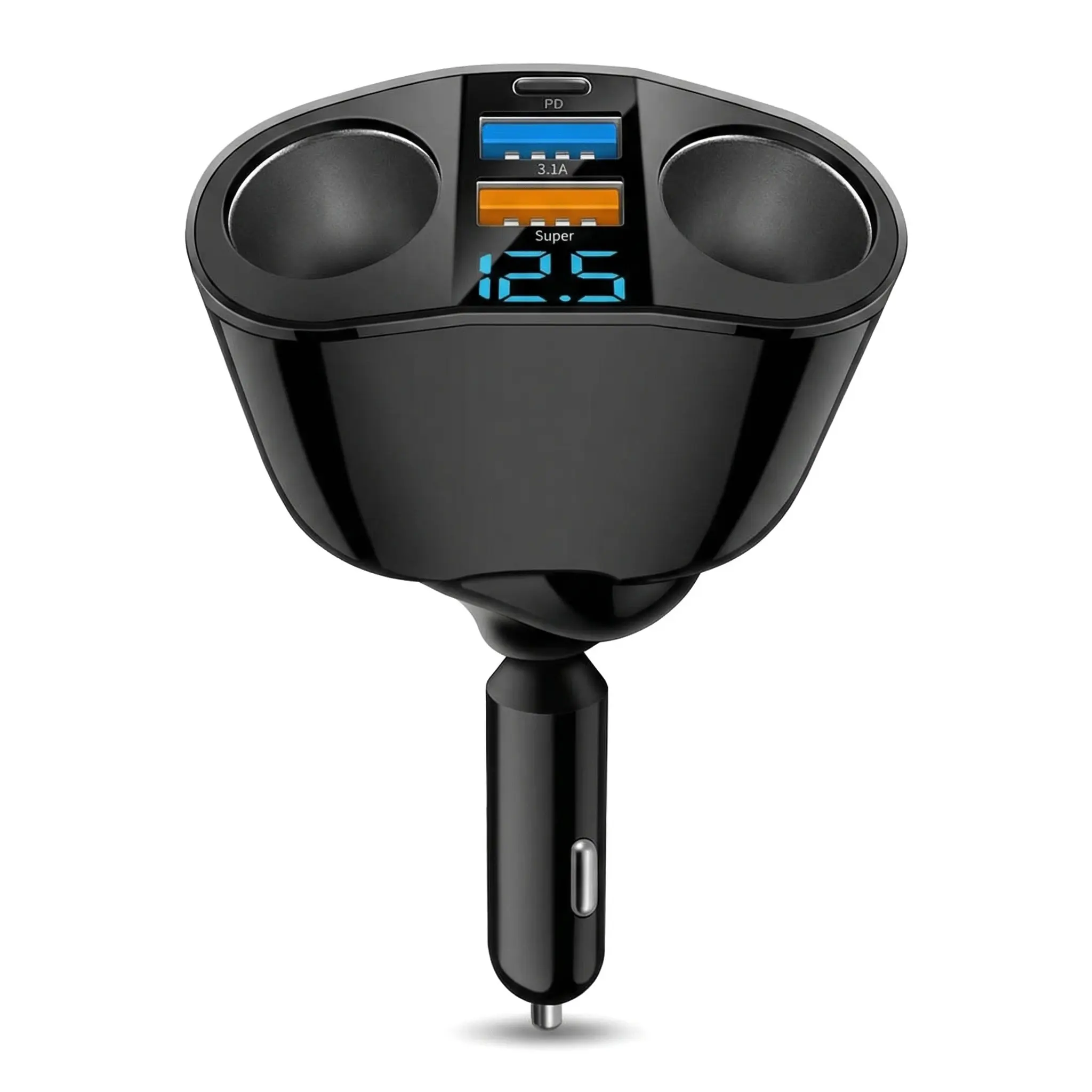Car LED Voltmeter Splitter, 2-Socket Adapter with Dual USB QC3.0 & 20W PD Type-C Fast Charging Solution, 12V-24V USB Car Connector Smart Battery Charger for Phone, GPS, Dash Cam Kit, Universal Battery Charger, Road Trip