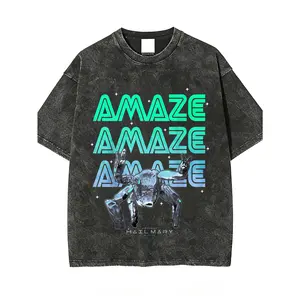100 Percent Cotton Oversized Graphic T-Shirt Amaze Amaze Amaze Hail Mary Robot Design Summer Casual Wear Retro Fashion Style Street Fashion Perfect Gift For Trendy Teens And Young Adults
