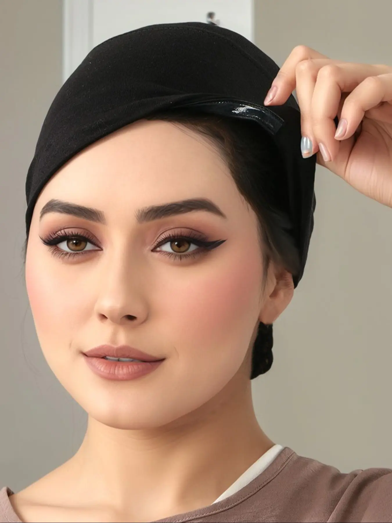 Women's Plain Inner Hijab Muslim Anti-Slip Elastic Strap Hat, Hijab Undercap Elegant Fashion Headscarf Turban Hijab for Daily Shopping Praying