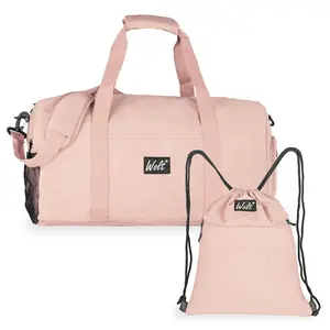 Wolt Women's 2-Piece Sporty Gym Bags Set - Universal Travel Duffle Bag & Backpack, 55L Large Durable Capacity (20.5x11.4x15.4in), 6 Pockets, Zippers, Waterproof Liner, Dry-Wet Separation, Shoe Compartment for Travel & Sports
