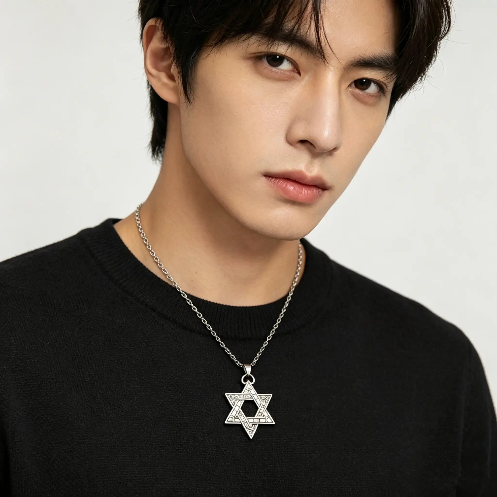 Vintage Engraved Star of David Pendant Necklace - Unisex Classic Statement Necklace, Anti-Fade Solid Alloy & Stainless Steel Retro Hexagram Hip Hop Jewelry,  Party Gift (Festive & Party Supplies) Chunky Necklace