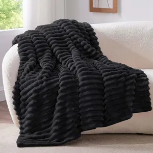 Throw for Couch - 300GSM  Warm Fluffy Black, Decorative and Giftable Striped Blankets for Women, Men, 50"x70"