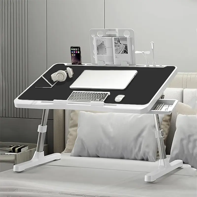 Foldable Lap Desk with Storage Drawer & Tablet Slot - Portable Laptop Bed Table, Reading Stand with Cup Holder for Couch, Floor, or Home Office Computer Working Desk
