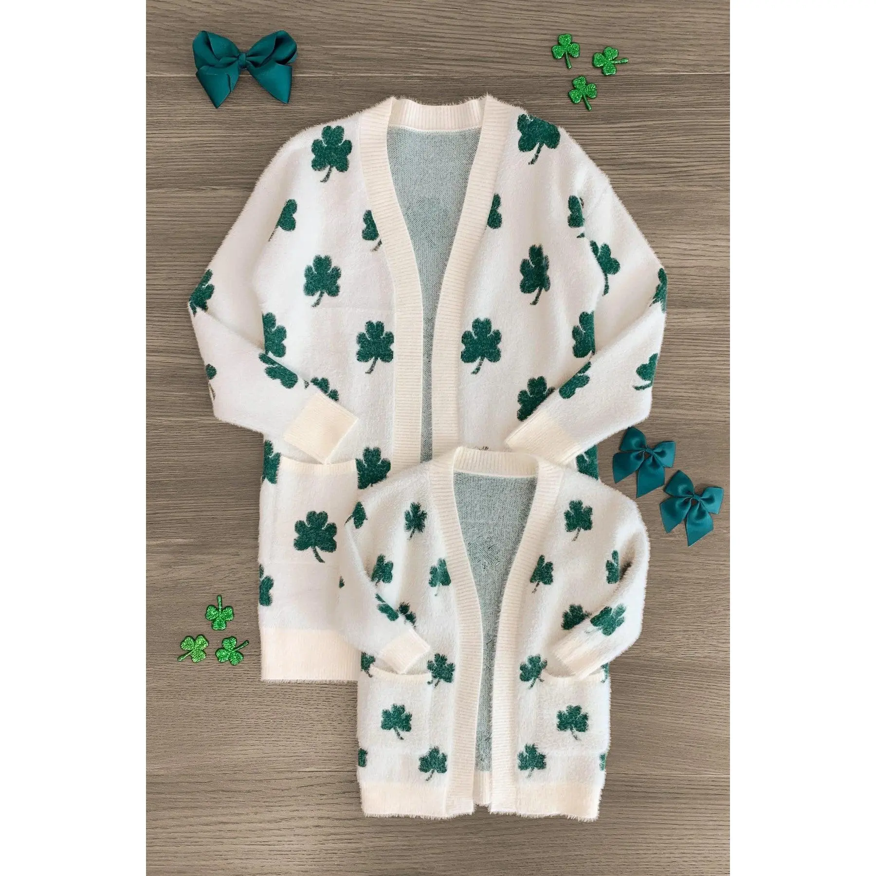 Mom & Me - Cozy Four Leaf Clover Cardigan