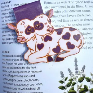 Purple Two Headed Calf Magnetic Bookmark with Heart Design for Book Lovers