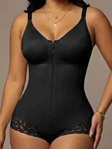 Women's Lace Butt Lifting And Tummy Control Body Shaperwear, Fajas, Colombian Shapewear, Hip Enhancer Shapewear, High Elasticity Fabric Jumpsuit, Comfortable Zipper Closure Bodysuit, Suitable For Sport,Yoga, Casual Outings