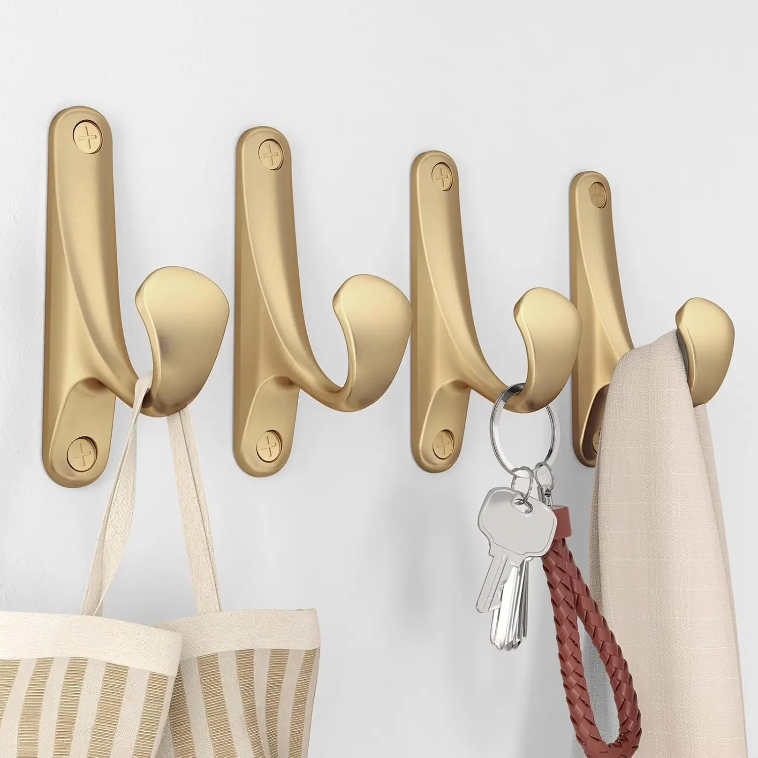 4 PCS Heavy Duty Wall Hooks for Hanging , Black Coat Hooks Wall Mount Holds Up to 50 Lbs, Ceiling Hooks for Hat, Coat, Towel, Purse, Plant, Key Hanging Hooks