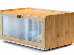 Bamboo Bread Box for Kitchen Counter-Large Capacity Bread Storage Container Farmhouse Bread Box with Window Bread Holder