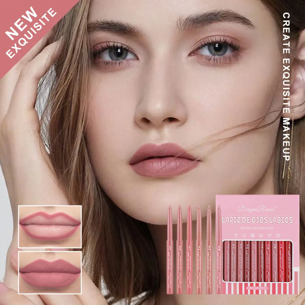12 Colors Lip Liner Combo, Matte Lipstick Lip Liner Set, long-lasting Lip Pencil Waterproof & Non-Stick Cup, Smooth Texture High Pigmented Natural Lip Pen Makeup Gift
