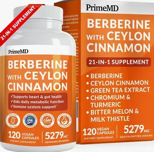 21-in-1 Berberine Supplement with Ceylon Cinnamon with Chromium, Bitter Melon and Green Tea Extract and Black Pepper Extract 5X for Energy & Metabolism Support with 5279 mg (120 ct, Pack of 1)
