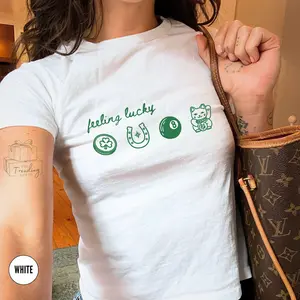 [Sale Up To 50%] St Patricks Day Baby Tee, Feeling Lucky BabyT, 90s Style Tshirt, St Pattys Drinking Shirt