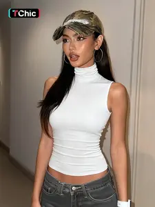 Women's Solid High Neck Cut Out Backless Tank Top, Sexy Plain Sleeveless Hollow Slim Fit Crop Top, Y2K Party Club Date Holiday Beach Vacation Daily Casual Shirt Camisole Tops For Ladies Summer Fashion Clothes Wear