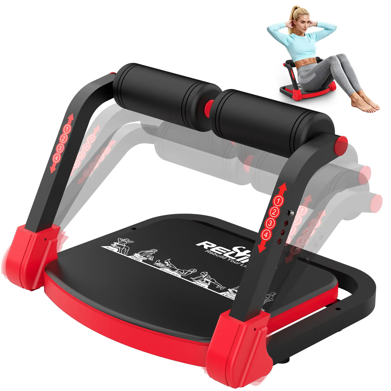 RELIFE Adjustable Sit-Up Trainer, Multi-Functional Home Gym Exercise Equipment for Daily Training Adjustable Indoor Workout Machine for Home Fitness summerwins, Adjustable Abdominal Trainer, Abdominal Exerciser
