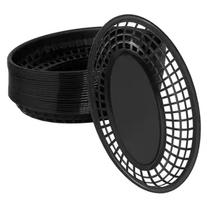 20 Pack Plastic Fast Food Baskets, 8.8" × 5.5" Small Oval Restaurant Serving Baskets Tray for Burgers, Sandwiches, Hot Dogs, Tacos, Parties, Food Trucks, Reusable or Disposable, Stackable