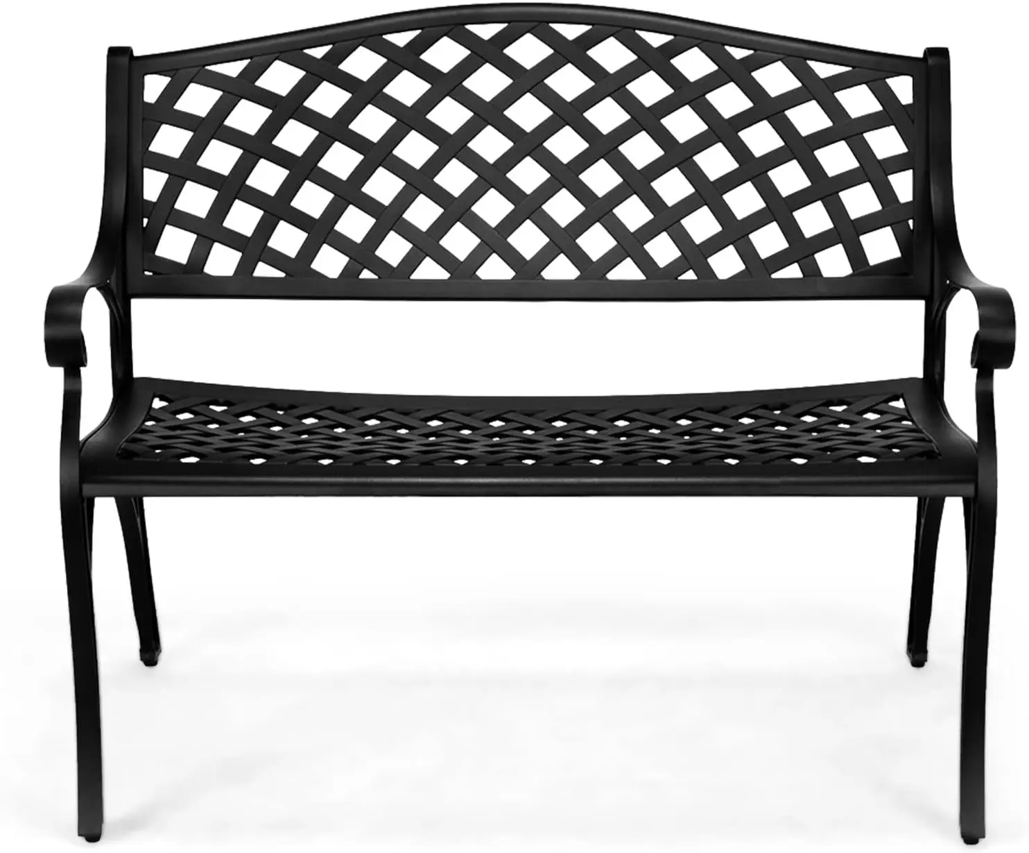 VINGLI 40.5" Outdoor Bench Patio Garden Bench, Anti- Rust Cast Aluminum Patio Bench Front Porch Bench for Yard Lawn Entryway Deck, Black/White