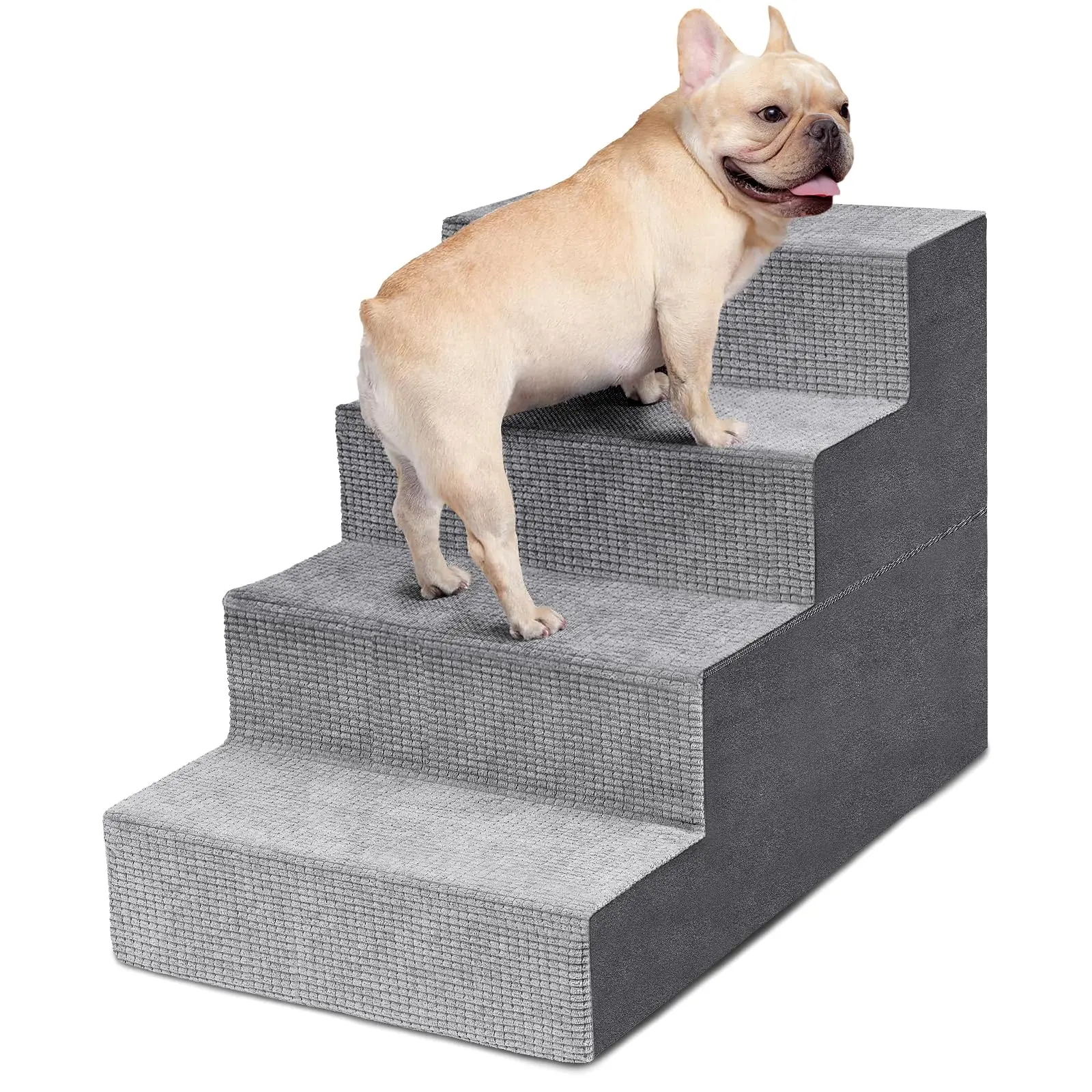 4-Step High-Density Foam Dog Stairs for Small Pets - Non-Slip Cover, Grey - Pet Home Furniture