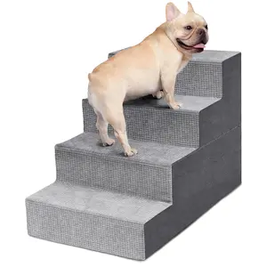 4-Step Dog Stairs for Small Pets - High-Density Foam with Non-Slip Cover - Grey pet stair Puppy Home