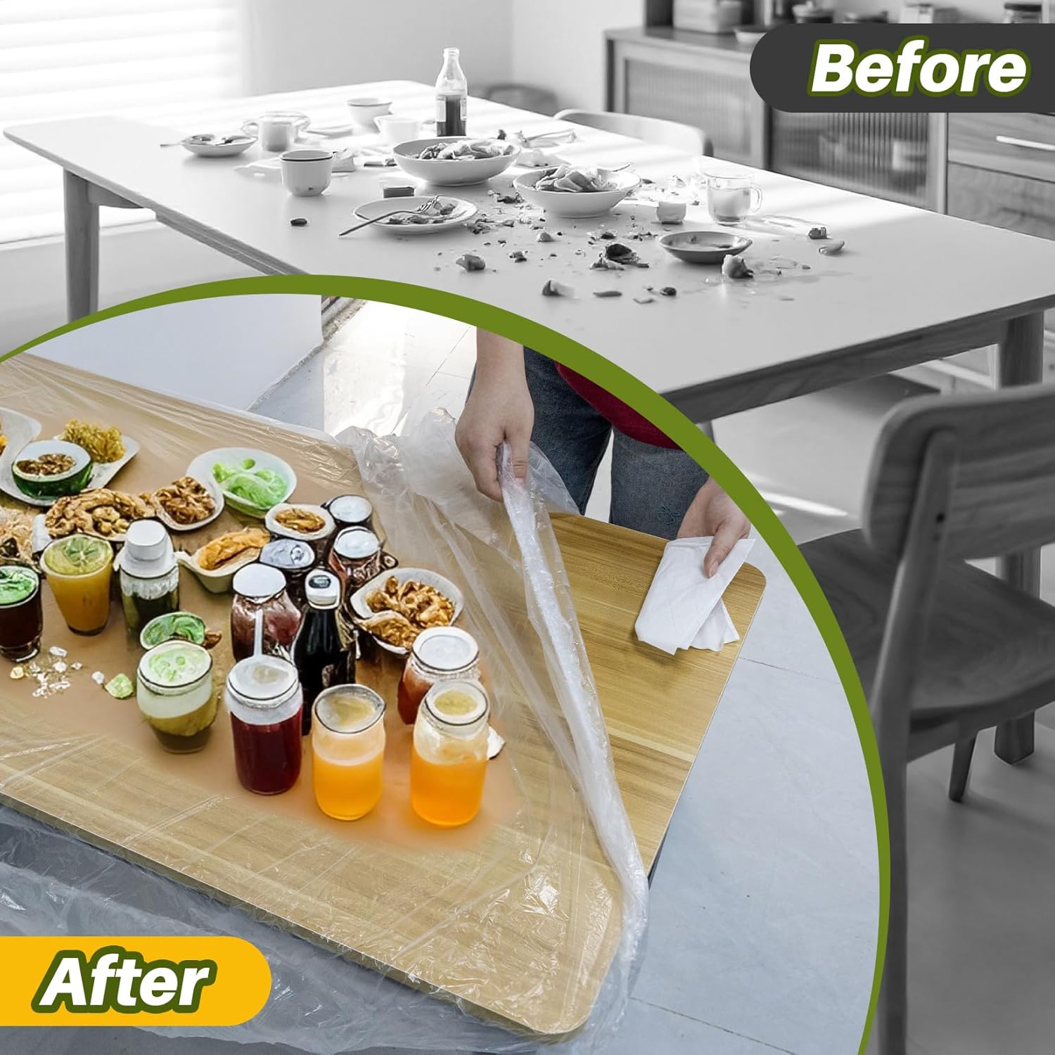 10PCS Disposable Plastic Table Cover ,Clear Elastic Edge Tablecloth Protector, Waterproof for Dining, Parties, Picnics, Camping, Easy Cleanup for Round or Rectangle Tables