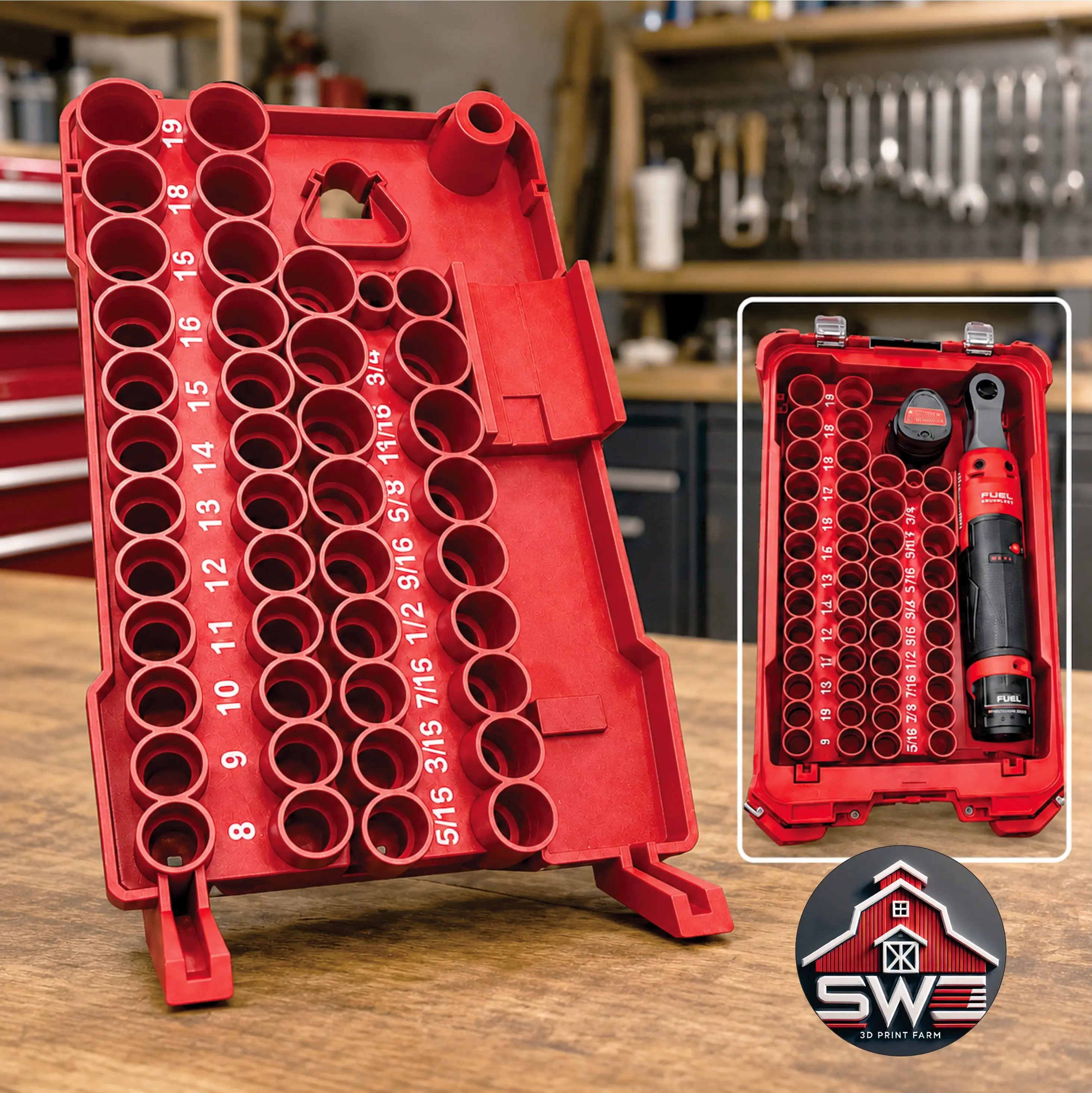 M12 Ratchet & 43PC 3/8 Impact Socket Set 49-66-7009 Insert Organizer for Milwaukee Packout 48-22-8435