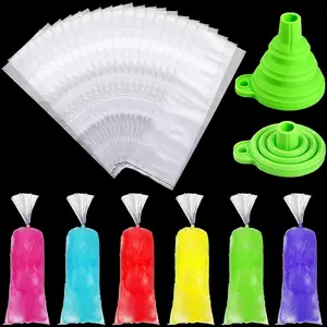 240 Pieces Ice Lolly Bolis Bags Disposable Ice Cream Lolly Mold Plastic Candy Freeze Icepop Bags Bolsas Para Bolis De Hielo with Silicone Funnel for Making Yogurt (2 x 12 Inch)