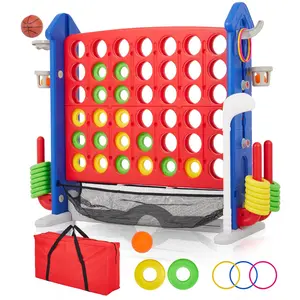 GARVEE Giant 4 in a Row Game with 4-in-1 Play Design Featuring Golf, Basketball, and Ring Toss; 4-to-Score Giant Game Set with Carrying Bag and Mesh Pocket; 3-Level Height Adjustable Jumbo Yard Game for All Ages