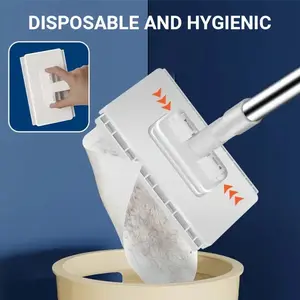 Automatic Mop System with 5 Replacement Pads, Single Click Fabric Change, Space-Saving Design, Compatible with Standard Cleaning Fabrics, Flat Mops, Floor Mop