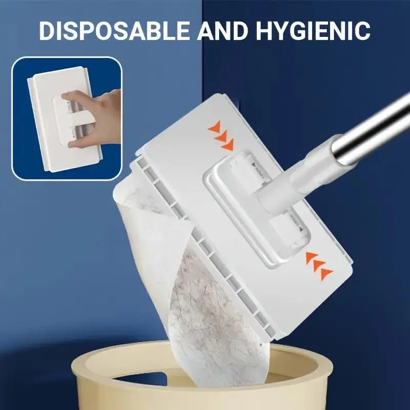 Automatic Mop System with 5 Replacement Pads, Single Click Fabric Change, Space-Saving Design, Compatible with Standard Cleaning Fabrics, Mops for Floor Cleaning, Flat Mops, Floor Mop