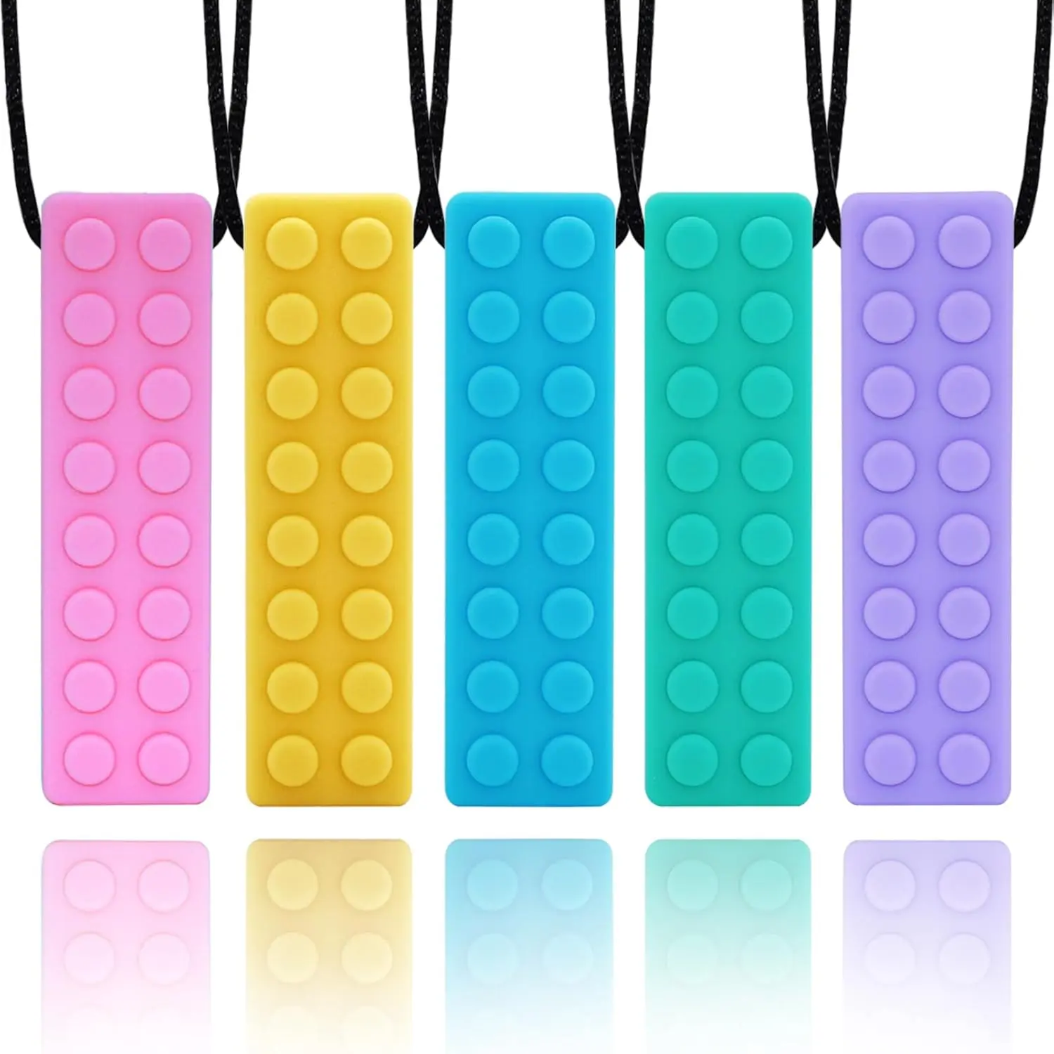 L-NKL016 Chew Necklaces for Sensory adults and kids, Chewy Necklace Sensory Bundle for Boys and Girls with Chewing, Teething, Biting, ADHD, Autism, Silicone Oral Motor Chew Teether Fidget props for Adults 5 Pack