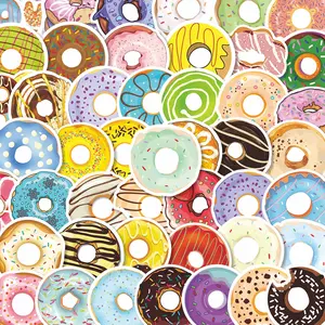 50pcs Colorful Donut Cute Stickers Pack, Waterproof Sweet Dessert & Donut Pattern Decals for Laptop, Water Bottle, Journal & Scrapbook, Dessert Lover Gift