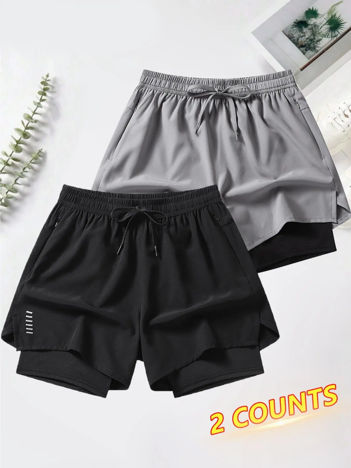 Men's Letter Graphic 2 in 1 Drawstring Waist Track Shorts, Back To School Outfits, Casual Loose Zipper Pocket Split Hem Shorts for Summer, Shorts for