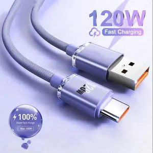 Crystal 6a Super Fast Charging 120w Type-C Fabric Braided Phone Charging Data Cable, 480mbps Transfer Rate, 6 Stranded Tinned Copper Wires, Durable and Reinforced Connectors, 30min Charges 86%, Available in 25cm 1m 1.5m 2m Lengths, USB Cable