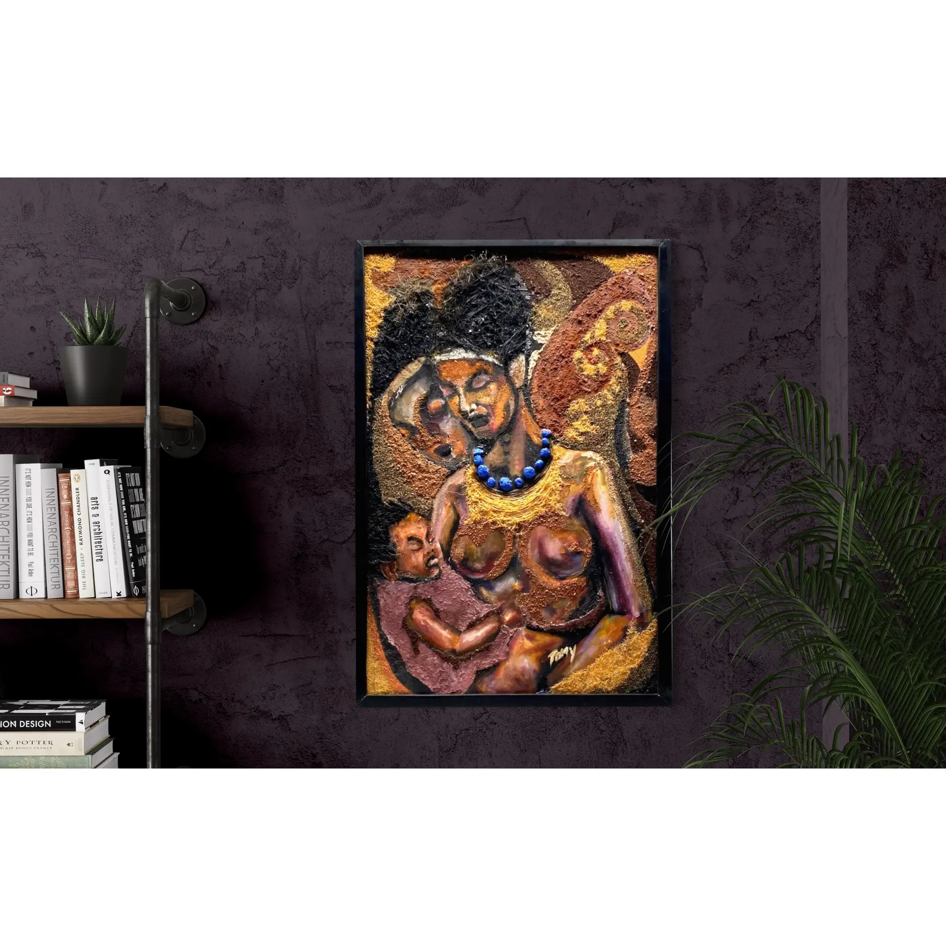 Mixed Media Art Black Mother, Child, and Ancestoral Painting