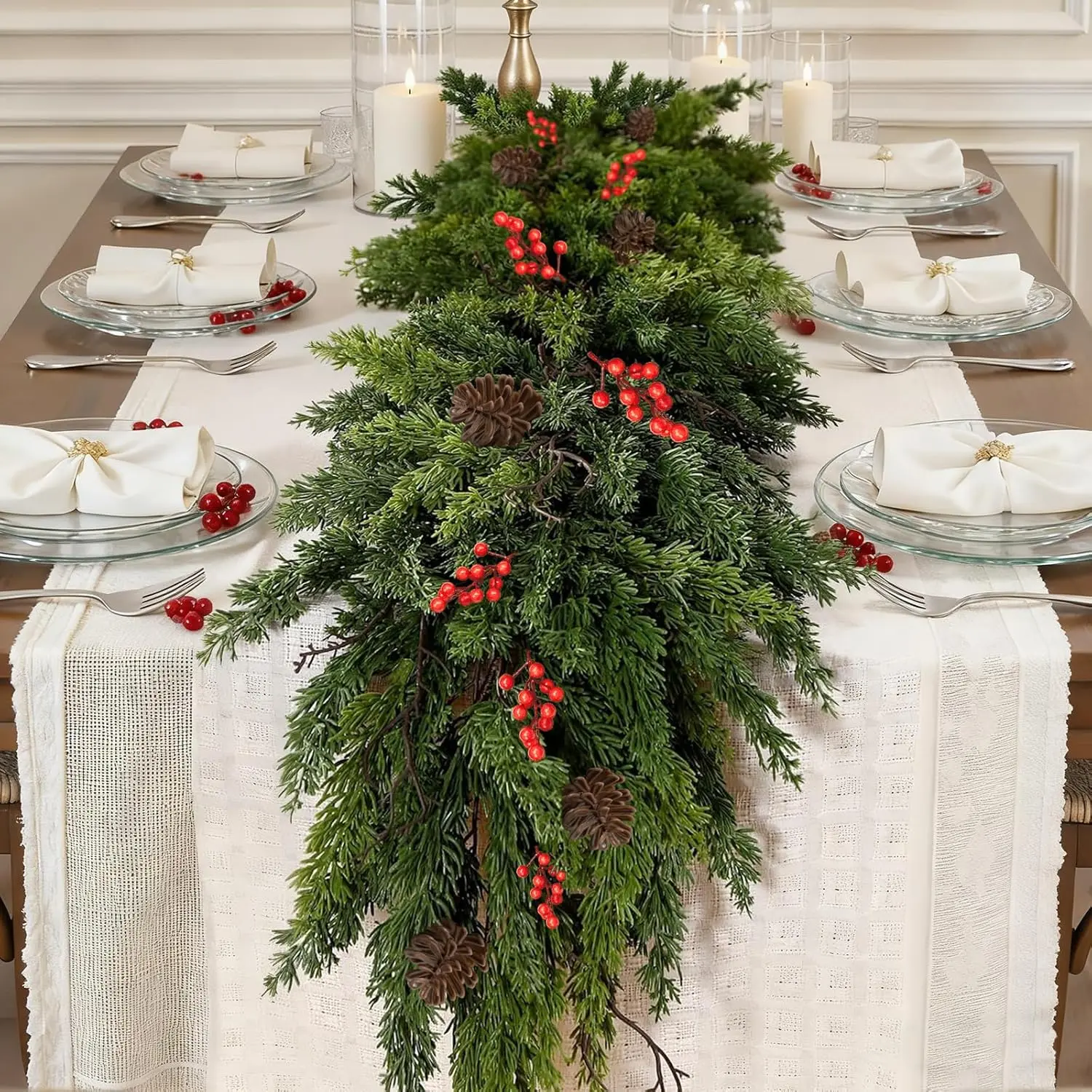6FT Artificial Cedar Christmas Garland for Mantle Christmas Decorations Real Touch Realistic Greenery Faux Pine Garlands for Xmas  Decoration  Winter Indoor Outdoor Garland Door Decor