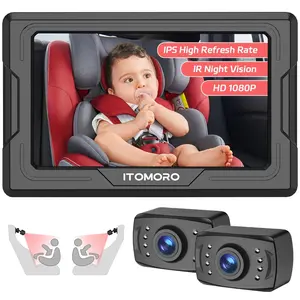 Baby Car Camera HD 1080P Dual-Channel Display, with 2 IR Night Vision Cameras, Easily Install 4.3'' Car Camera For Baby with Crystal Clear Wide View for Rear Facing Seat