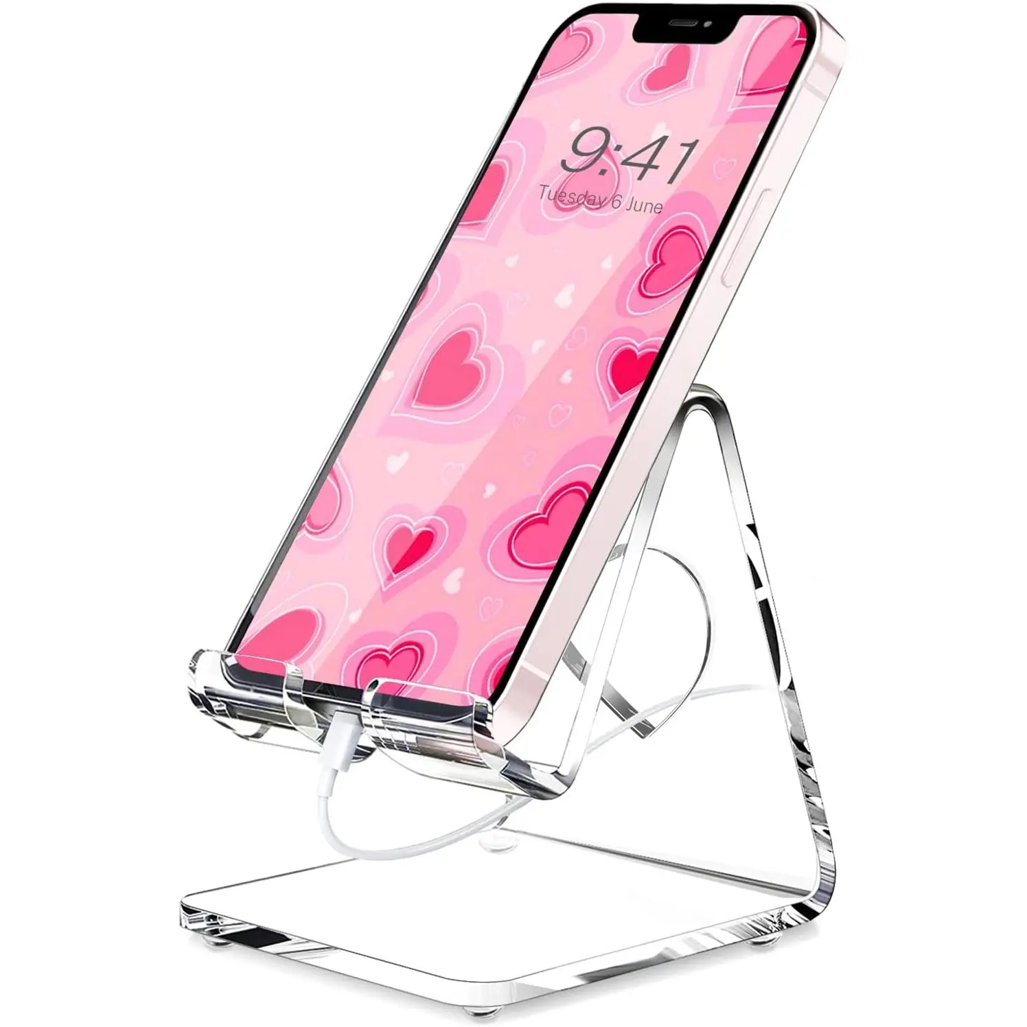 Cell Phone Stand, Portable Phone Holder, Clear Phone Stand for Desk, Compatible with Phone16 15 14 13 Pro Max Mini 12 11 SE, , Android Smartphone, Pad, Tablet, Desk Accessories