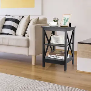 ZENY Sturdy Square MDF Wood 3-Tier End Table - Modern Accent Table with Sturdy Base, Extra Storage, Quick Setup, Ideal for Living Room, Bedroom, Home Decor, Room Accessories, Nightstand, Coffee Bar Station, Black