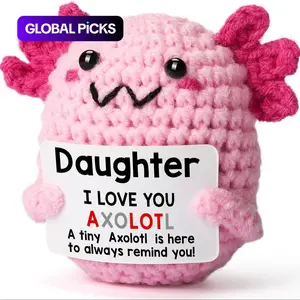 Crochet Axolotl Doll with Greeting Card, Cute Birthday Party Gift for Girls and Teenagers, Soft Cuddly Gift, Handmade Crochet Figure, Cuddly Stuffed Animal, Party Supplies#GLOBAL PICKS