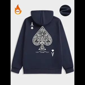 Men's Ace Of Spades Print Pocket Hoodie, Casual Comfy Regular Fit Long Sleeve Hooded Sweatshirt for Fall & Winter, Men's Clothes for Daily Wear