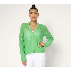 Joan Rivers Cotton Crochet Floral Border Cardigan with Bee Buttons