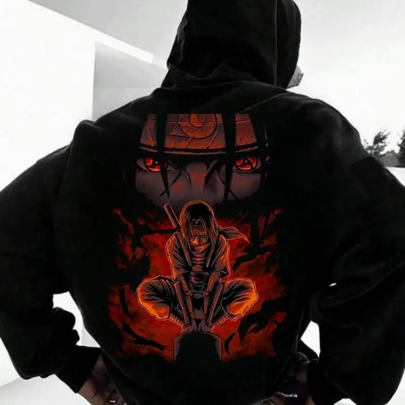 Uchiha Sharingan Obito Itachi Unisex Anime Back Print Hoodie Anime Color Shirt Sweatshirt Menswear Top, Anime Lover Gift Fan Pullover Sweatshirt Hoodies Fans Clothes Clothing Tops for Women Men （The sleeves have no patterns）