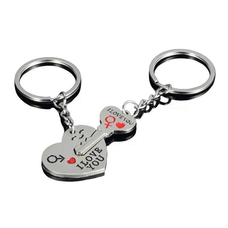 2pc Set Men Women Cute Heart Key Keychain Couple Key Ring Lovers Key Chain Jewelry Accessory Gift