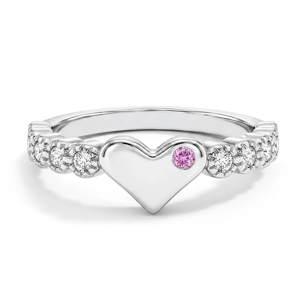 Sterling Silver Polished Heart Shaped CZ Ring for Toddlers & Kids, Size 2-5, Cute Accessories, Heart Shaped Ring