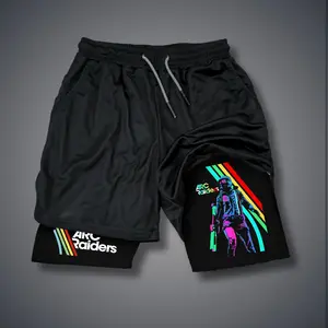 80s 90s Double-Layer Sports Shorts Graphic Shorts Black Camo Streetwear Shorts Men Outfits Men Vacation Outfits Shorts