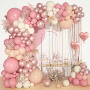 Dusty Pink Balloon Arch Kit with 18", 12", 10", and 5" Blush Pink, Rose Gold, Nude, Ivory, and Confetti Balloons, Plus Heart Foil Balloons for Boho Parties