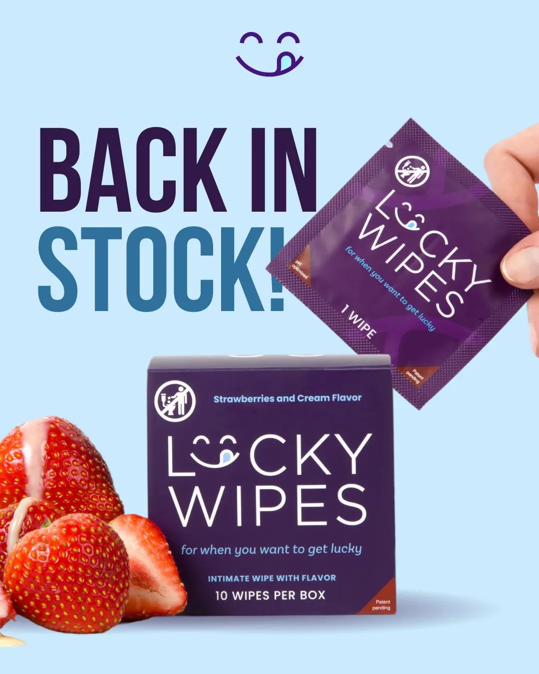 Strawberries and Cream Flavored Wipes For Men, Lucky Wipes, 10 Wipes per Box, Scented, Gentle, Personal Care, pH Optimized Vegan and Cruelty Free, Hygiene Wipes For Men, Flavored Wipes, Men's Gift