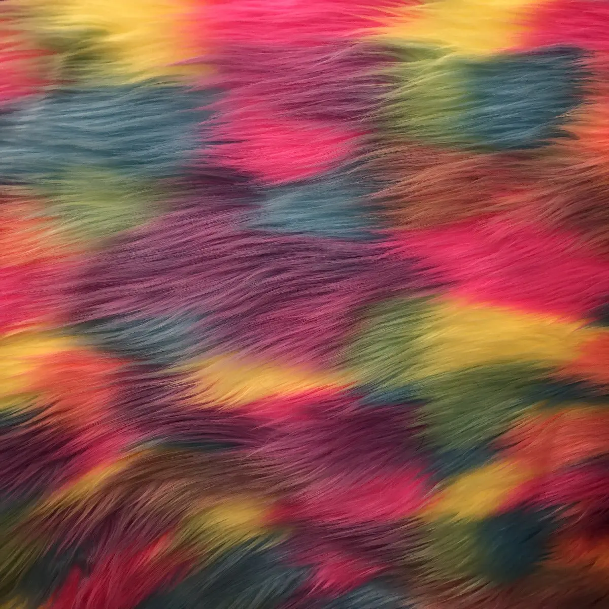 Pastel Rainbow Patchwork Faux Fur Fabric