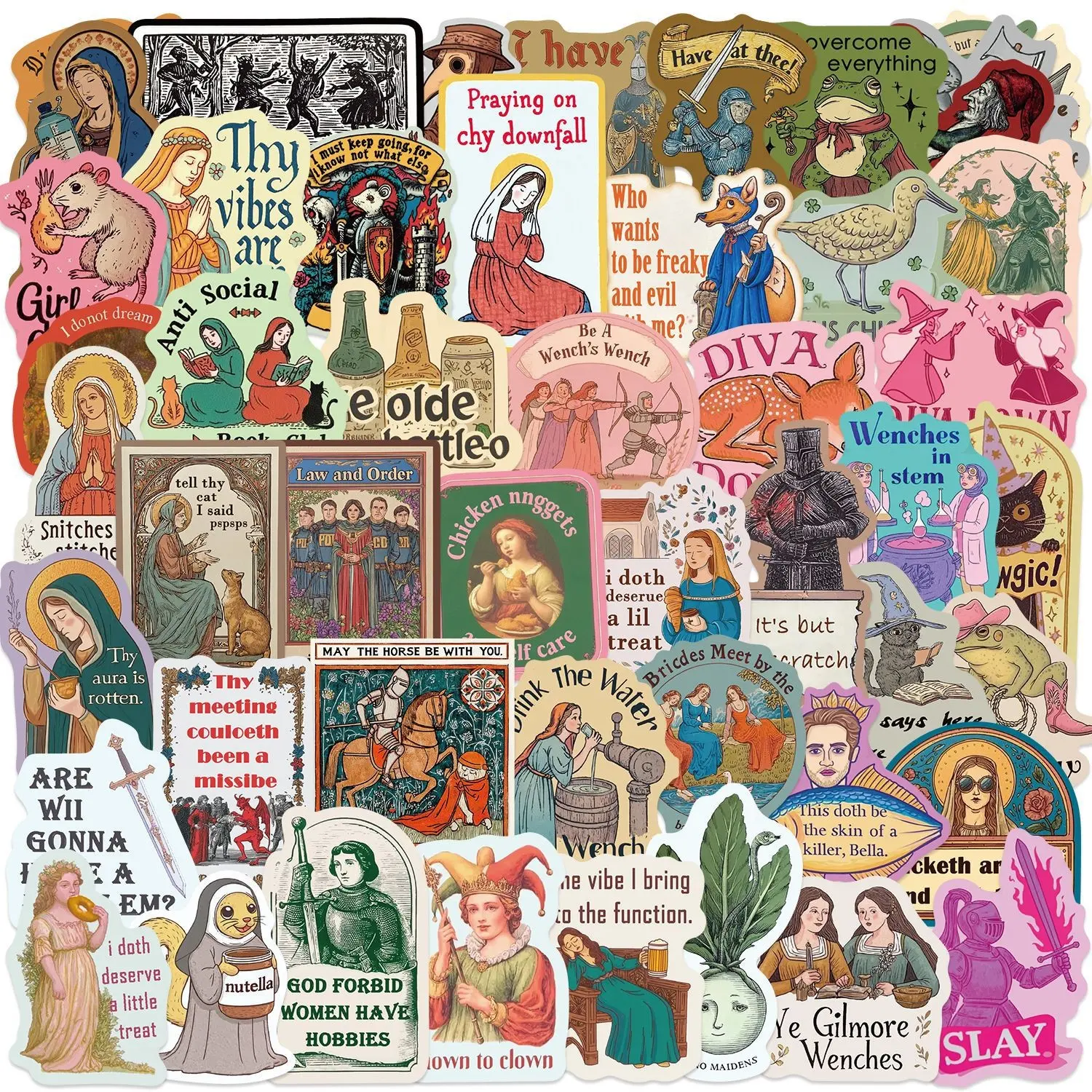 50 Sheets Abstract Medieval Graffiti Aesthetic Stickers, Waterproof DIY Decals for Guitar Notebook Luggage, Creative Decorative Stickers, PVC Waterproof Stickers