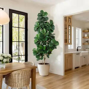2PCS 7FT Artificial Fiddle Leaf Fig Tree, White Planter with 141 Leaves, Realistic Faux Ficus Lyrata for Home Office Living Room Decor & Housewarming Gift
