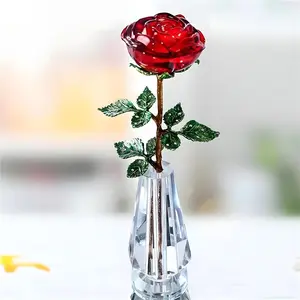 Glass Crystal Rose Flower with Vase, Artificial Rose Flower, Decorative Flower, Home Decor Ornament, Rose Design, Table Decor, Gift for Women, Mother's Day, Wedding, Anniversary, Birthday, Artificial Flowers, Artificial Flower Decorations