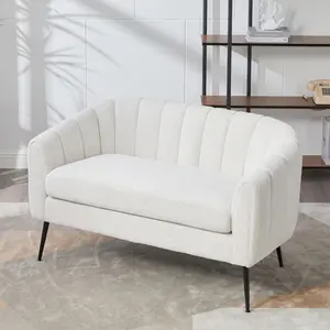 Eyisean 50.2" Chenille Small Loveseat Sofa, 2-Seat Upholstered Couch Settee with Flower Shaped Back and Metal Legs for Living Room/Bedroom